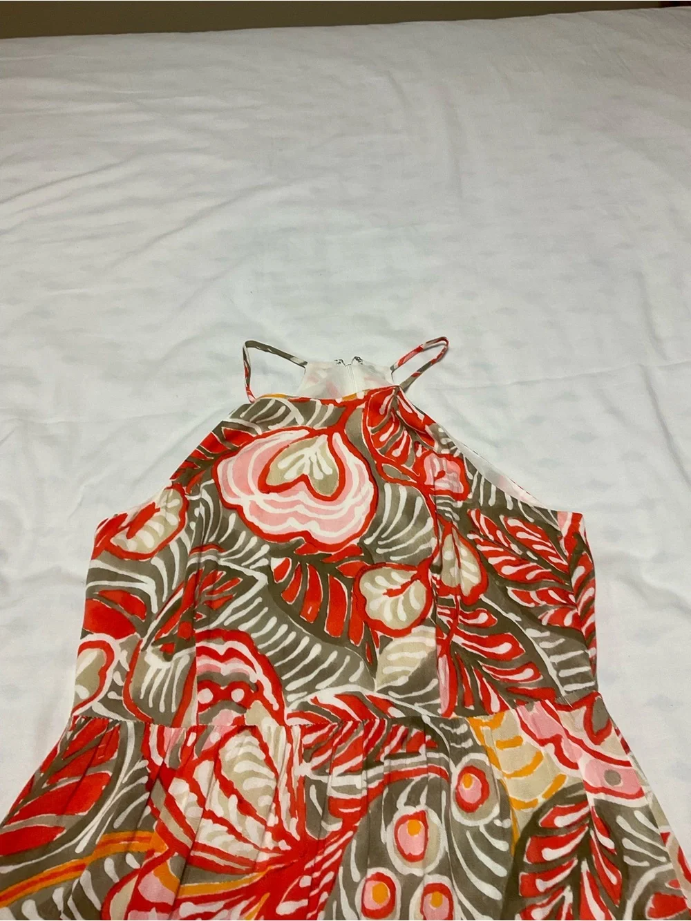 Ann Taylor Loft Tropical Floral Halter Maxi Dress Coral Orange Size 8
